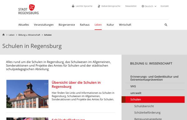 Bildung Regensburg - Das Regensburger Schulnetz