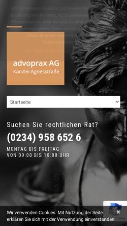 Vorschau der mobilen Webseite www.advoprax.de, Advoprax AG - Kanzlei Agnesstraße