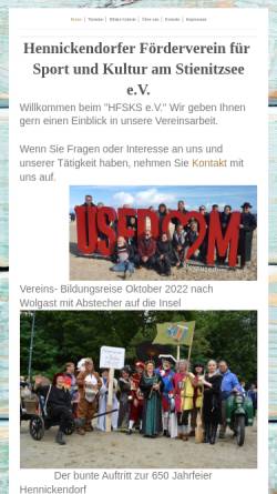 Vorschau der mobilen Webseite www.hfsks.de, Hennickendorfer Förderverein für Städtepartnerschaft, Kultur und Sport e.V.