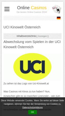 Vorschau der mobilen Webseite www.uci-kinowelt.at, UCI Kinowelt