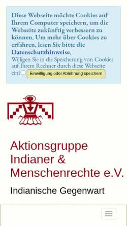 Vorschau der mobilen Webseite www.aktionsgruppe.de, Aktionsgruppe Indianer und Menschenrechte e.V.
