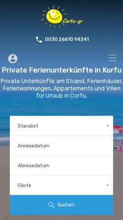 Vorschau der mobilen Webseite www.korfu-gr.de, Appartements in Ferienhäusern, Pelekas