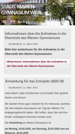 Vorschau der mobilen Webseite www.mg-werl.de, Mariengymnasium Werl