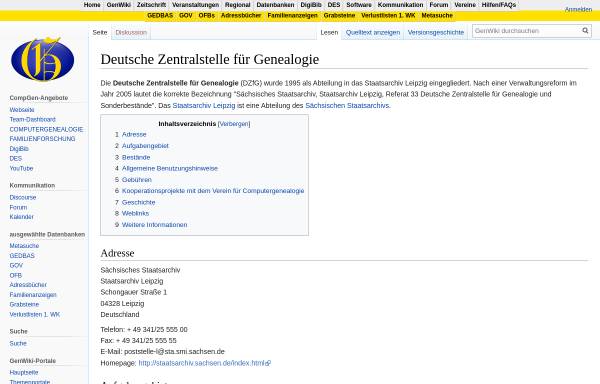 Vorschau von wiki-de.genealogy.net, GenWiki - Deutsche Zentralstelle für Genealogie