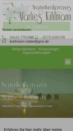 Vorschau der mobilen Webseite www.naturheilpraxiskuhlmann.de, Marlies Kuhlmann
