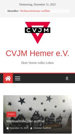Vorschau der mobilen Webseite www.cvjm-hemer.de, CVJM Hemer e.V.