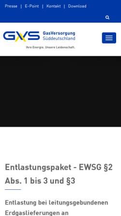 Vorschau der mobilen Webseite www.gvs-erdgas.de, GVS Gasversorgung Süddeutschland GmbH