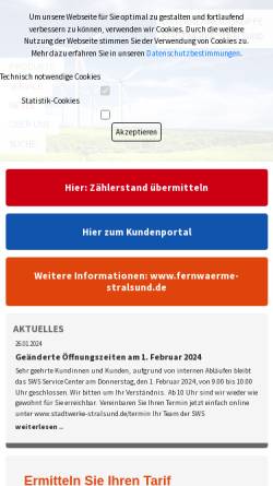 Vorschau der mobilen Webseite www.stadtwerke-stralsund.de, SWS Energie GmbH