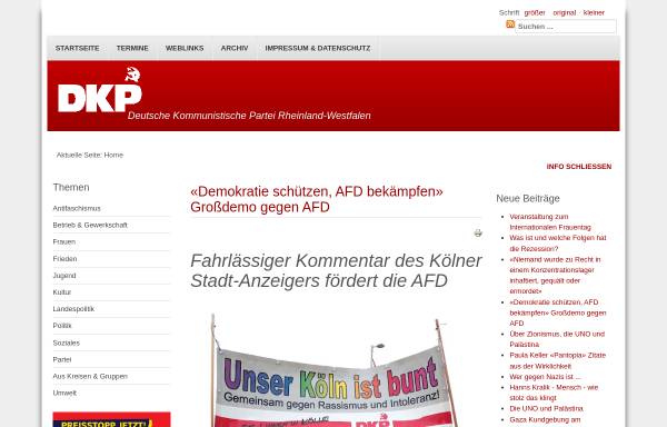 Vorschau von dkp-rheinland-westfalen.de, Deutsche Kommunistische Partei (DKP), Bezirk Rheinland-Westfalen