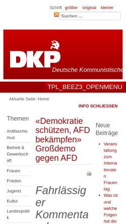 Vorschau der mobilen Webseite dkp-rheinland-westfalen.de, Deutsche Kommunistische Partei (DKP), Bezirk Rheinland-Westfalen