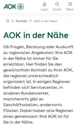 Vorschau der mobilen Webseite www.aok-aschaffenburg.de, AOK