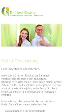 Vorschau der mobilen Webseite www.dr-klewitz.de, Zahnarzt Dr. Uwe Klewitz