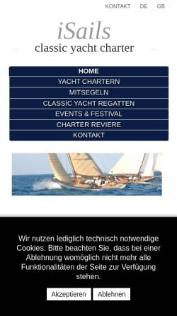 Vorschau der mobilen Webseite isails.de, ISails Classic Yacht Charter