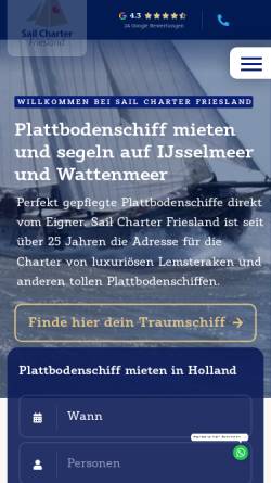 Vorschau der mobilen Webseite www.segelcharterinholland.de, Segelboot & Segelschiff Charter in Friesland-Holland