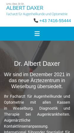 Vorschau der mobilen Webseite www.gutsehen.at, Augenarztpraxis Univ.-Doz. Dr. med. Daxer