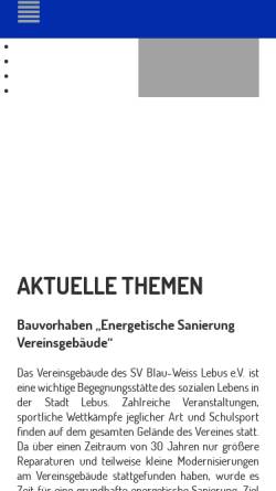 Vorschau der mobilen Webseite www.blauweisslebus.de, SV Blau-Weiß Turbine Lebus / Ffo. e.V.