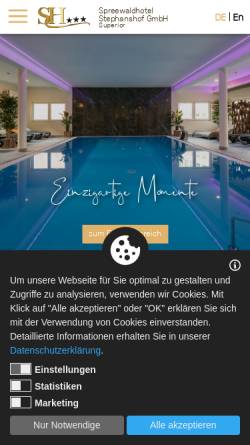 Vorschau der mobilen Webseite spreewaldhotel.de, Spreewaldhotel Leipe