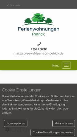 Vorschau der mobilen Webseite www.spreewaldpension-petrick.de, Spreewaldpension Petrick