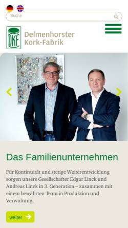Vorschau der mobilen Webseite dkf-linck.de, Delmenhorster Kork-Fabrik Arthur Linck