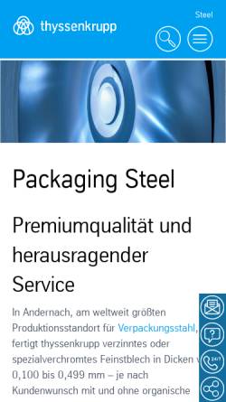 Vorschau der mobilen Webseite www.thyssenkrupp-steel.com, Rasselstein GmbH