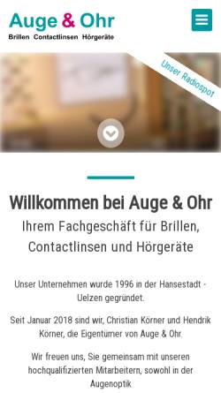 Vorschau der mobilen Webseite www.auge-ohr.de, Wolfgang Torkler - Augenoptiker und Hörgeräteakustikermeister