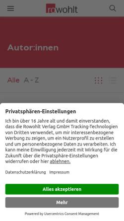 Vorschau der mobilen Webseite www.rowohlt.de, Kurt Tucholsky: Biografie + Bibliografie