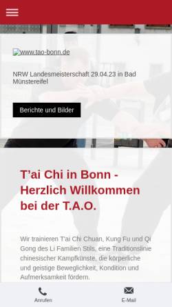 Vorschau der mobilen Webseite tao-bonn.de, Taoist Arts Organisation - Verein für Bewegungskünste