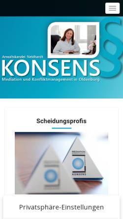 Vorschau der mobilen Webseite konsens-oldenburg.de, Mediation 2001 - Verein für Konfliktschlichtung und Mediation Oldenburg e.V.