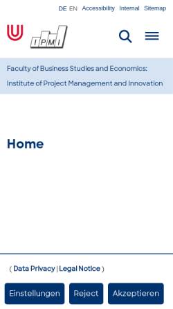 Vorschau der mobilen Webseite www.innovation.uni-bremen.de, Lehrstuhl für Betriebswirtschaftslehre - Innovation und Kompetenztransfer