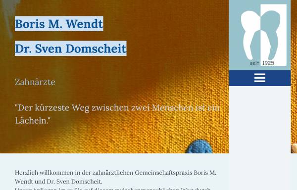 Vorschau von www.wendt-domscheit.de, Boris M. Wendt & Dr. Sven Domscheit, Zahnärzte