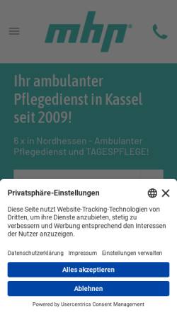 Vorschau der mobilen Webseite www.mhp-gesundheit.de, Mhp Mobile Alten- und Krankenpflege