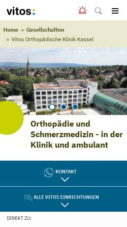 Vorschau der mobilen Webseite www.vitos.de, Orthopädische Klinik Kassel