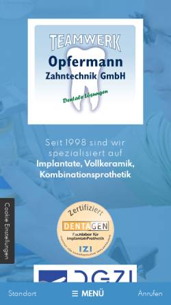 Vorschau der mobilen Webseite www.wuo-zahntechnik.de, Wissel & Opfermann Zahntechnik GmbH
