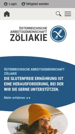 Vorschau der mobilen Webseite www.zoeliakie.or.at, Österreichische Arbeitsgemeinschaft Zöliakie