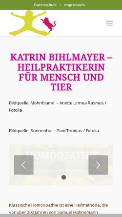 Vorschau der mobilen Webseite katrin-bihlmayer.de, Katrin Bihlmayer - Homöopathie für Mensch und Tier