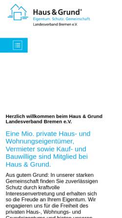 Vorschau der mobilen Webseite www.haus-und-grund-bremen.de, Haus und Grund Landesverband Bremen e.V.