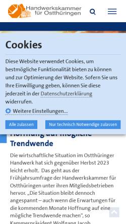 Vorschau der mobilen Webseite www.hwk-gera.de, Handwerkskammer für Ostthüringen