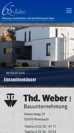 Vorschau der mobilen Webseite www.bau-weber.de, Bauunternehmung Theodor Weber GmbH