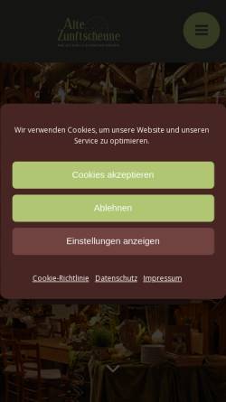 Vorschau der mobilen Webseite www.zunftscheune.de, Restaurant Alte Zunftscheune