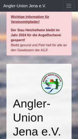 Vorschau der mobilen Webseite anglerunion-jena.de, Anglerunion Jena e.V.