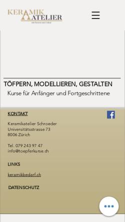 Vorschau der mobilen Webseite www.toepfer-kurse.ch, Kursatelier Ursi Steiner