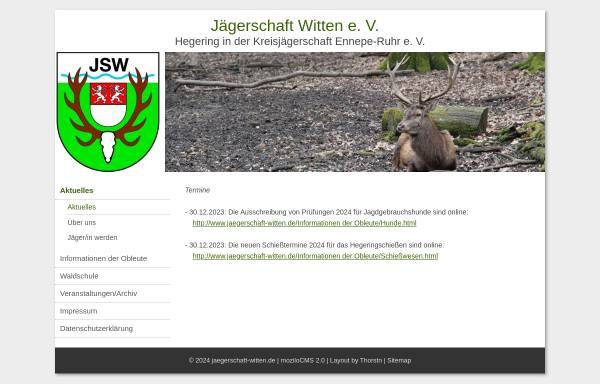 Vorschau von www.xn--jgerschaft-witten-qqb.de, Vereinsseite der Jägerschaft Witten e.V.