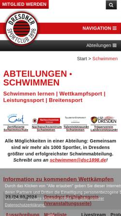 Vorschau der mobilen Webseite www.dsc1898.de, Dresdner SC 1898 e.V. - Abteilung Schwimmen