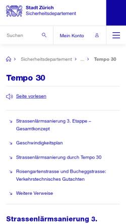 Vorschau der mobilen Webseite www.stadt-zuerich.ch, Tempo 30