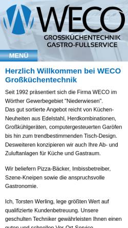 Vorschau der mobilen Webseite www.weco-kuechen.de, WECO Großküchentechnik