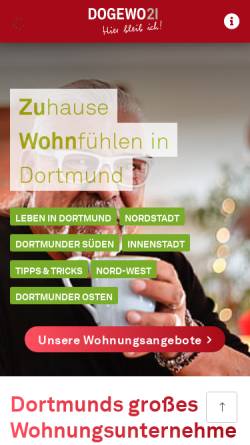 Vorschau der mobilen Webseite www.dogewo.de, Dogewo Dortmunder Gemeinnützige Wohnungsgesellschaft