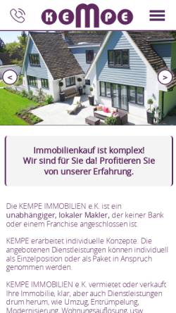 Vorschau der mobilen Webseite kempe.de, KEMPE IMMOBILIEN e.K.