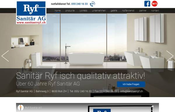 Vorschau von www.sanitaerryf.ch, Ryf Sanitär und Spenglerei AG