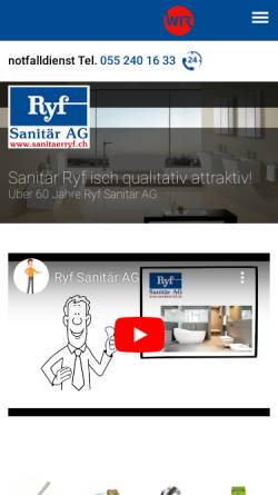 Vorschau der mobilen Webseite www.sanitaerryf.ch, Ryf Sanitär und Spenglerei AG