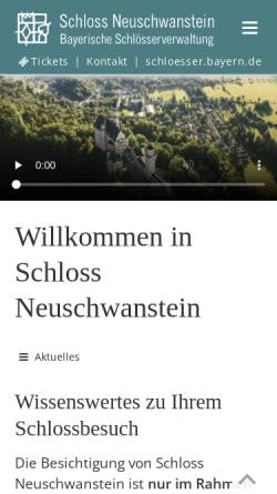 Vorschau der mobilen Webseite www.neuschwanstein.de, Schloss Neuschwanstein